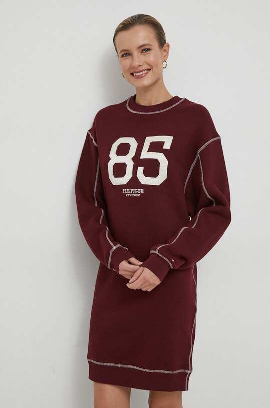 Bavlněné šaty Tommy Hilfiger WW0WW40614 burgundské SS24