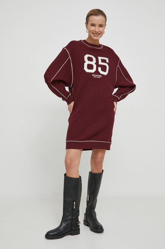 Bavlněné šaty Tommy Hilfiger burgundské WW0WW40614