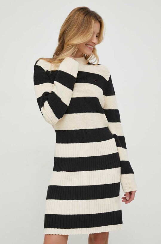 Tommy Hilfiger sukienka bawełniana wzorzyste czarny WW0WW40694