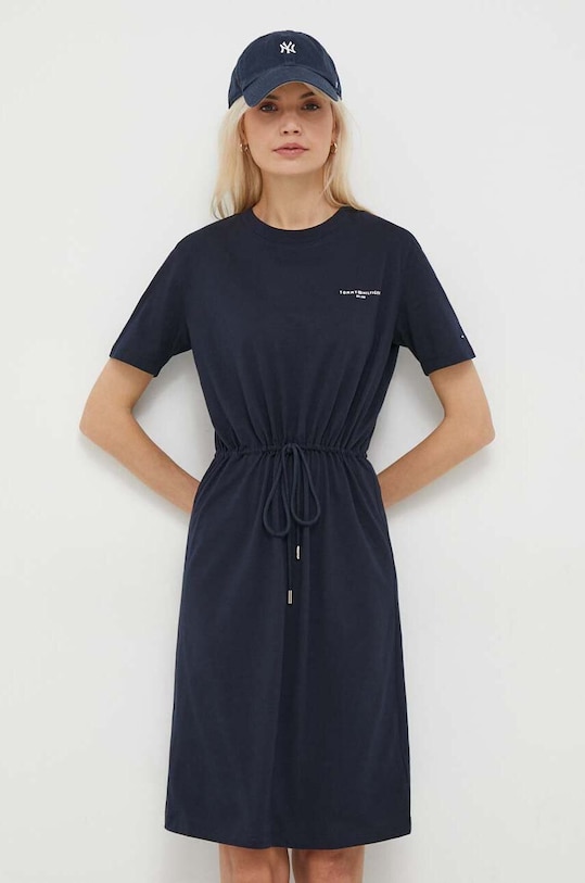 Pamučna haljina Tommy Hilfiger Planet friendly mornarsko plava WW0WW40734