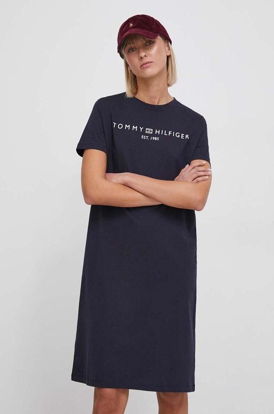 Bavlněné šaty Tommy Hilfiger WW0WW41013 námořnická modř SS24