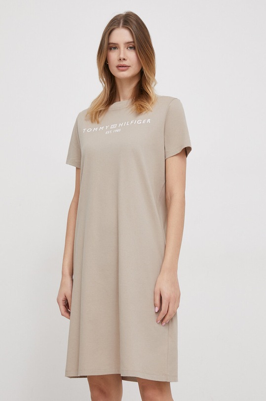Odzież Tommy Hilfiger sukienka bawełniana WW0WW41013 beżowy