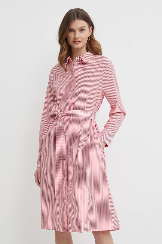 Tommy Hilfiger rochie din bumbac WW0WW41001 rosu SS24