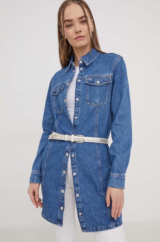 Tommy Jeans rochie din denim mini albastru DW0DW17542