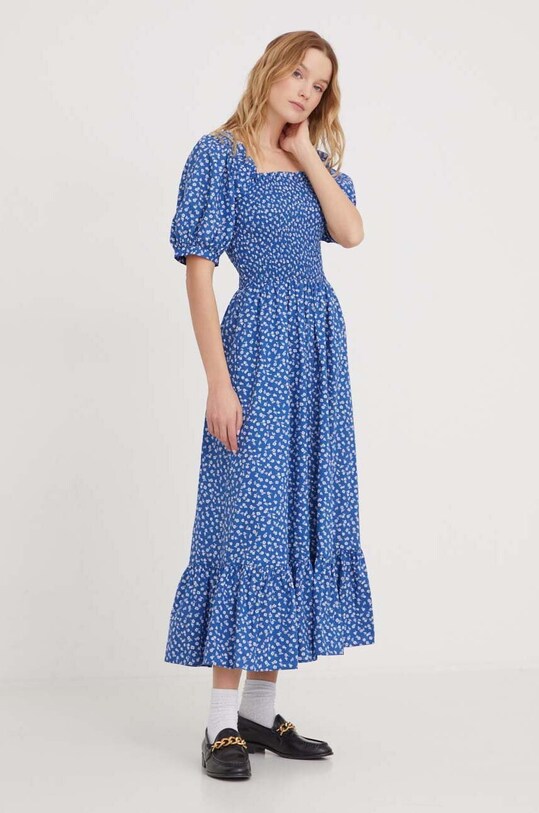 Polo Ralph Lauren sukienka bawełniana wzorzyste niebieski 211864036