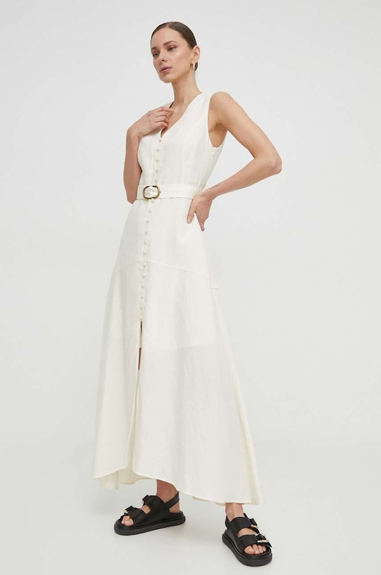 Twinset sukienka z domieszką lnu casual beżowy 241TP2520