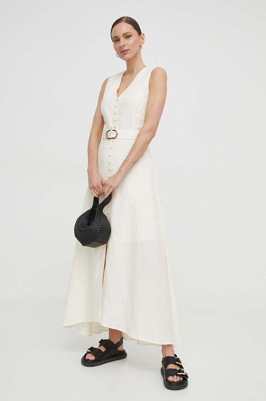 Twinset sukienka z domieszką lnu 241TP2520 beżowy SS24