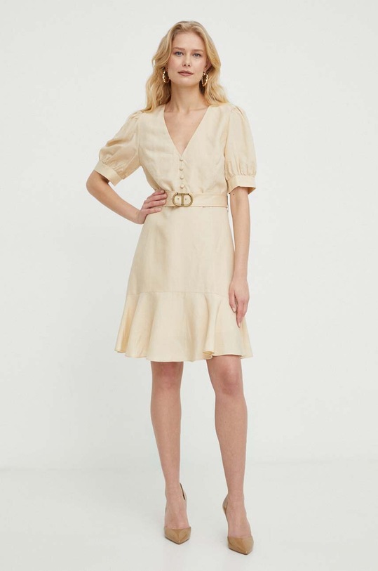 Šaty s prímesou ľanu Twinset 241TP2521 béžová SS24