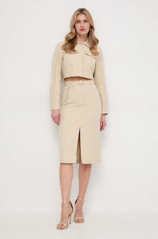 Šaty s příměsí lnu Patrizia Pepe midi béžová 8A1251.A372