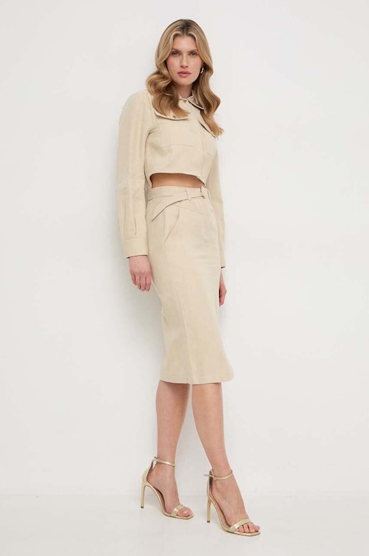 Šaty s příměsí lnu Patrizia Pepe béžová 8A1251.A372