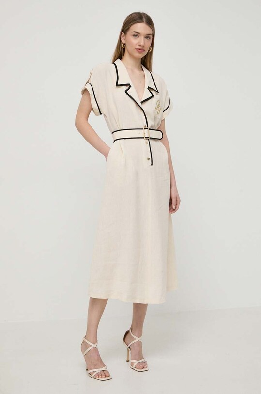 Luisa Spagnoli rochie din amestec de in PARENTE fixat bej 540699
