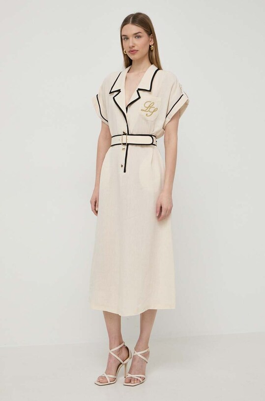 Luisa Spagnoli rochie din amestec de in PARENTE bej 540699