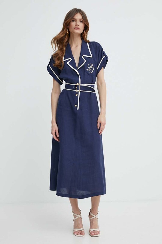 Šaty s prímesou ľanu Luisa Spagnoli PARENTE s prímesou ľanu tmavomodrá 540699