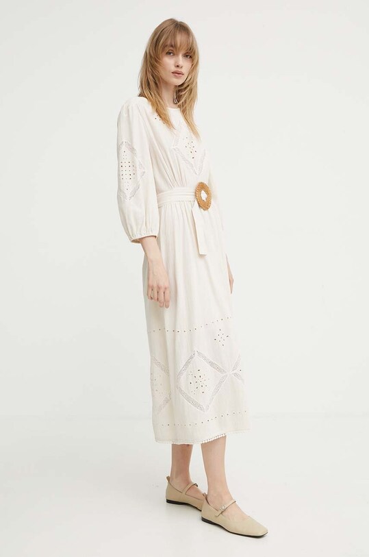 BA&SH rochie din bumbac ELVINA 1E24ELVI bej SS24