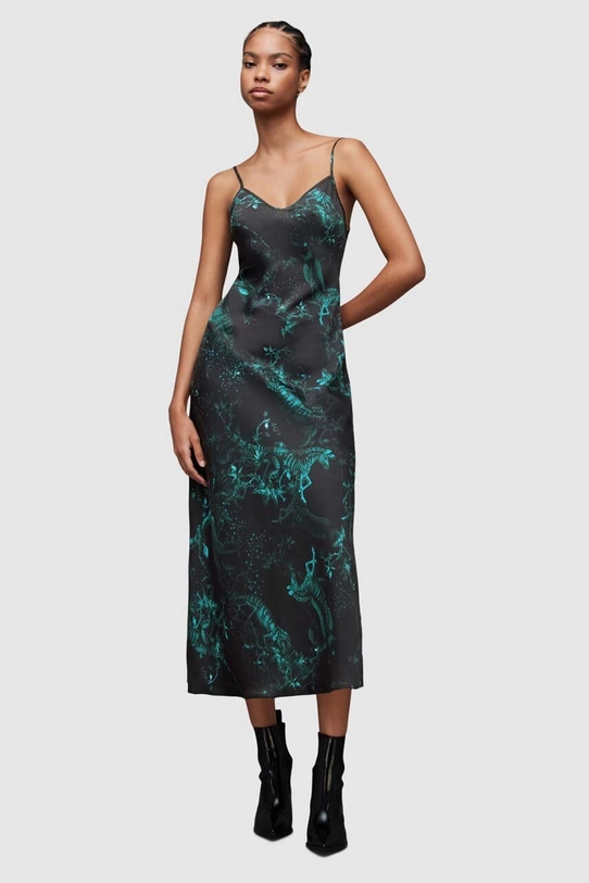 AllSaints rochie din matase Melody midi verde WD316Z