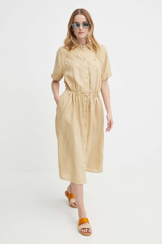 Ленена рокля Tommy Hilfiger WW0WW41911 бежов SS24