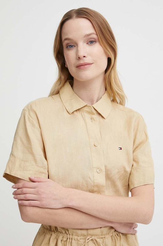 Ленена рокля Tommy Hilfiger бежов WW0WW41911