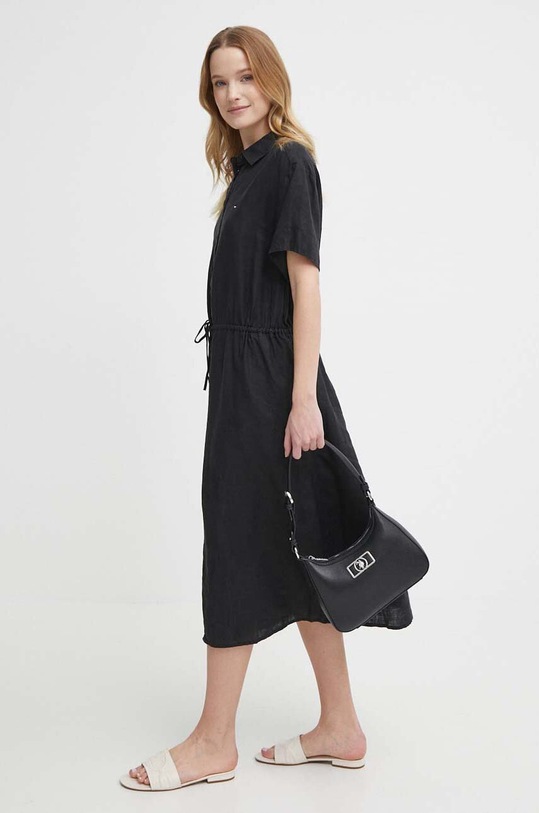 Λινό φόρεμα Tommy Hilfiger WW0WW41911 μαύρο SS24