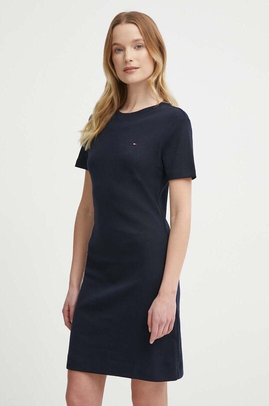 Pamučna haljina Tommy Hilfiger Planet friendly mornarsko plava WW0WW42721