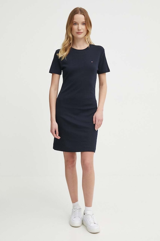 Βαμβακερό φόρεμα Tommy Hilfiger WW0WW42721 σκούρο μπλε AW25
