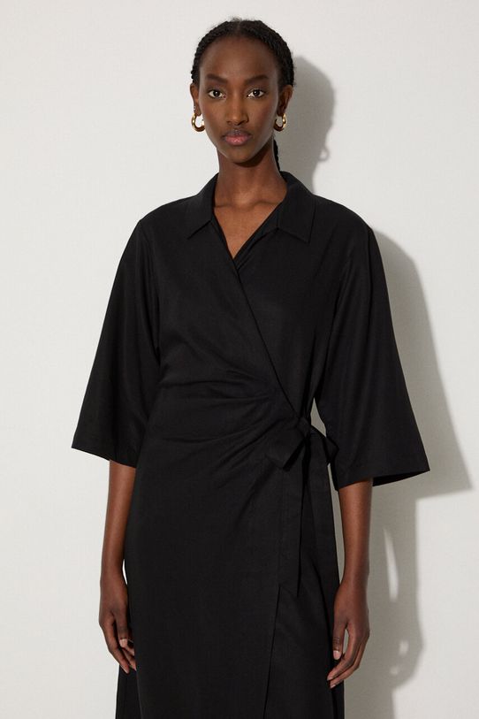 Šaty s příměsí lnu Samsoe Samsoe SAHANI černá F24100086