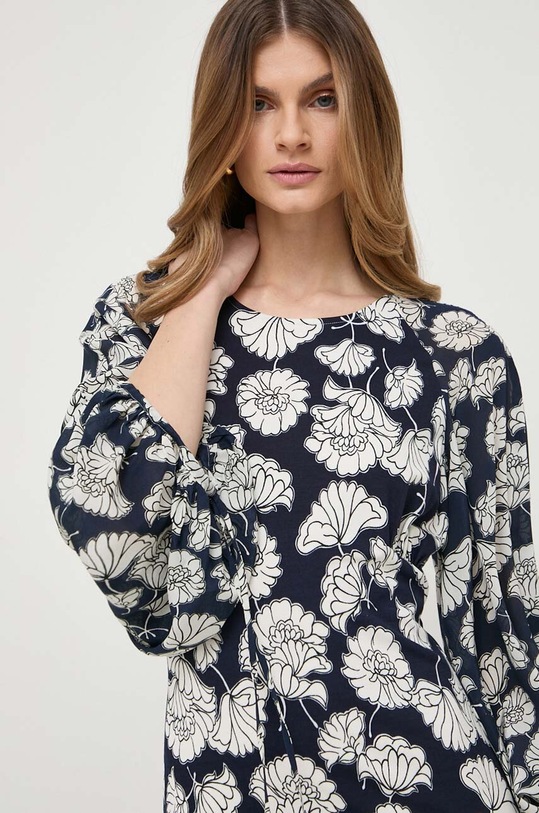 Šaty s příměsí hedvábí Weekend Max Mara námořnická modř 2415621071600