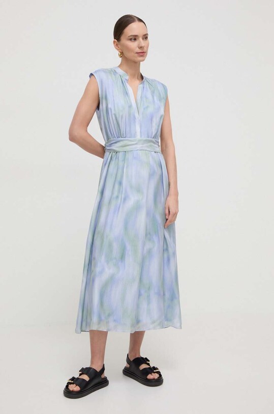BOSS rochie de mătase midi multicolor 50516007