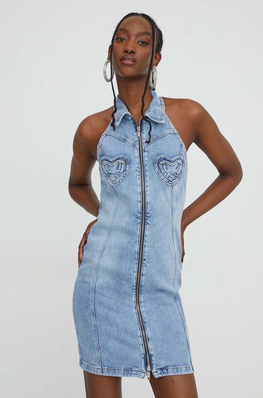 Moschino Jeans rochie jeans cu guler albastru 0405.3739