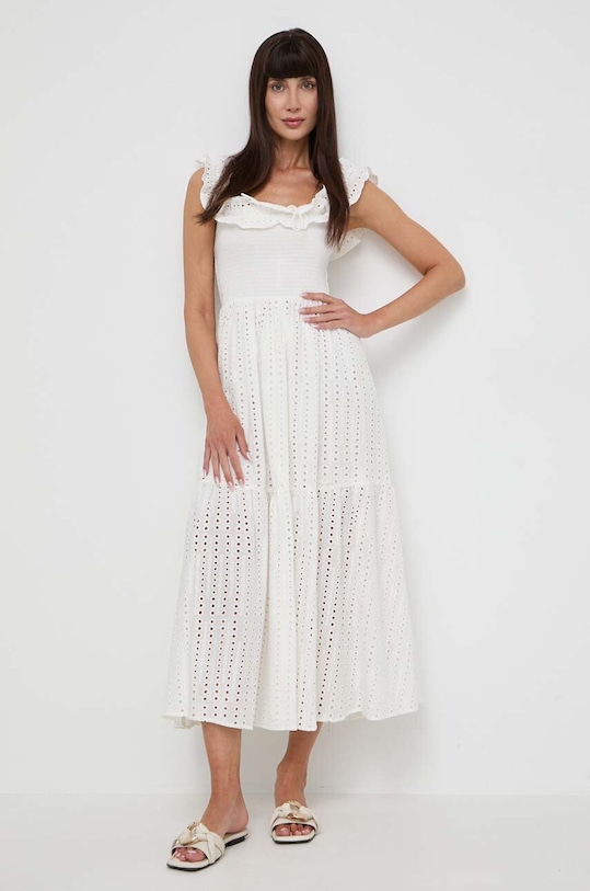 Βαμβακερό φόρεμα Twinset casual μπεζ 241LM2MEE