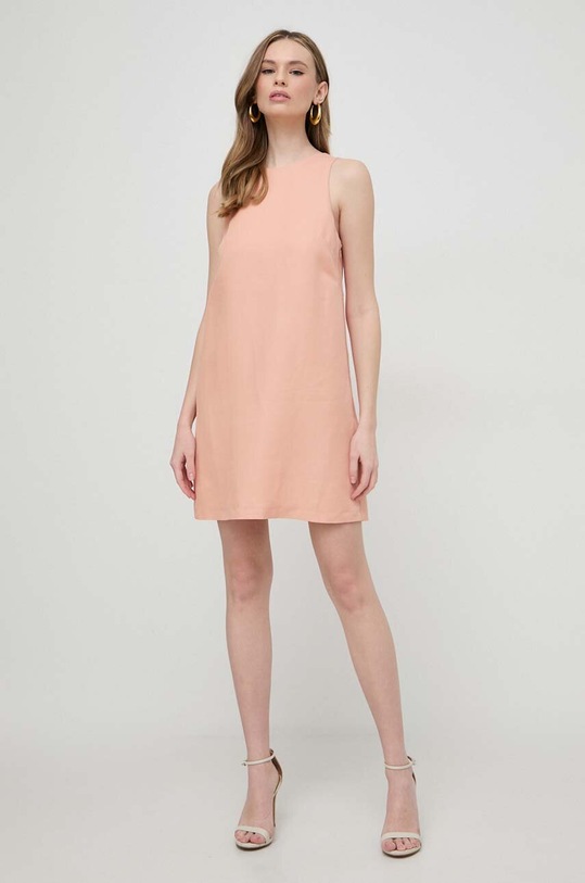 Twinset sukienka z domieszką lnu rozkloszowany pomarańczowy 241TT2106