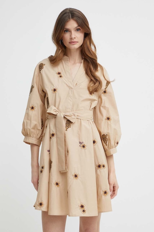 Bavlněné šaty Twinset mini béžová 241TT2311