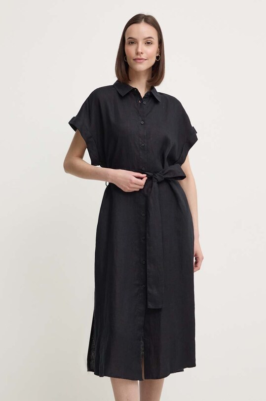 Льняна сукня United Colors of Benetton 4AGHDV08R чорний SS24