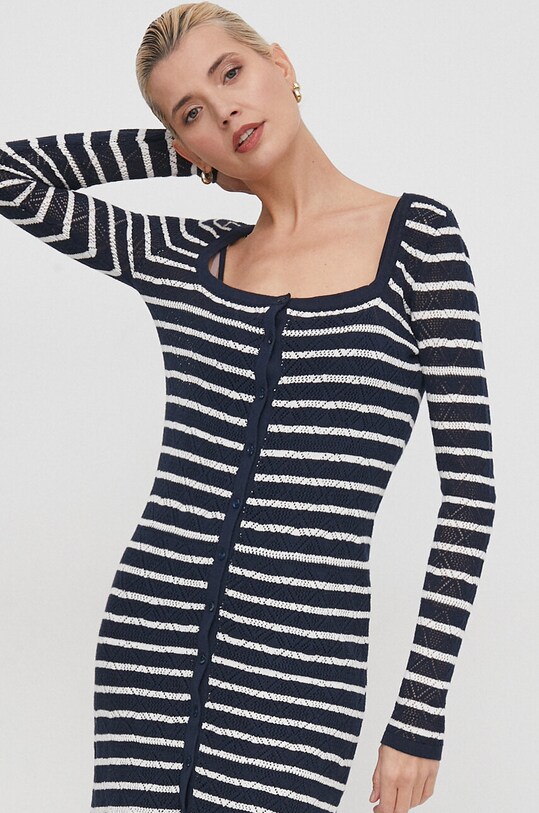 Pepe Jeans sukienka z domieszką lnu FRANCES DRESS granatowy PL953526