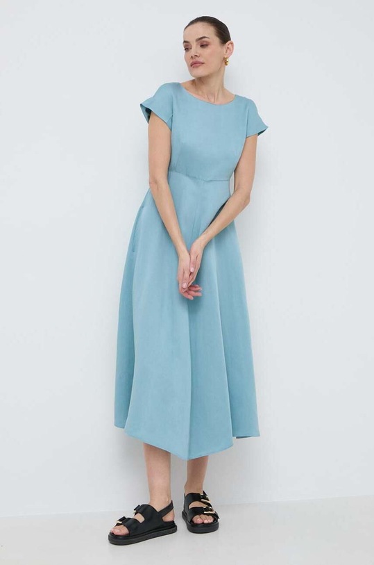 Weekend Max Mara sukienka z domieszką lnu casual niebieski 2415221242600