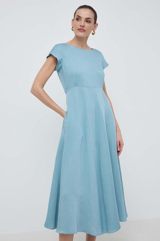 Weekend Max Mara sukienka z domieszką lnu 2415221242600 niebieski SS24