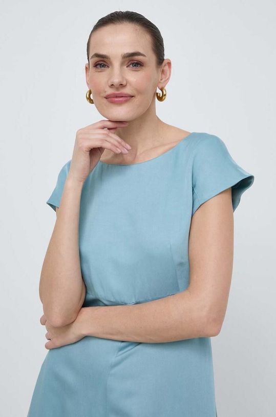 Weekend Max Mara sukienka z domieszką lnu 2415221242600 niebieski