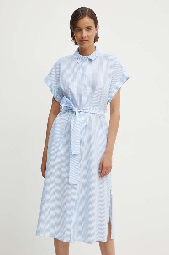United Colors of Benetton sukienka z domieszką lnu midi niebieski 4QL3DV08R