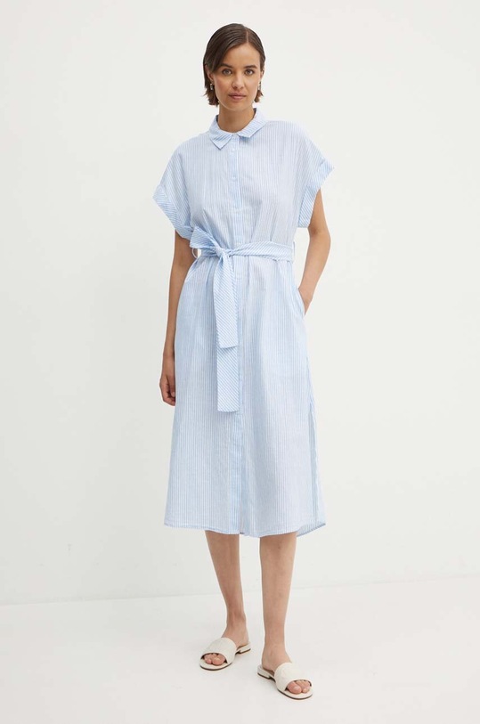 United Colors of Benetton sukienka z domieszką lnu 4QL3DV08R niebieski SS24