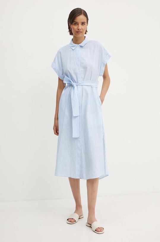 United Colors of Benetton sukienka z domieszką lnu 4QL3DV08R niebieski SS24