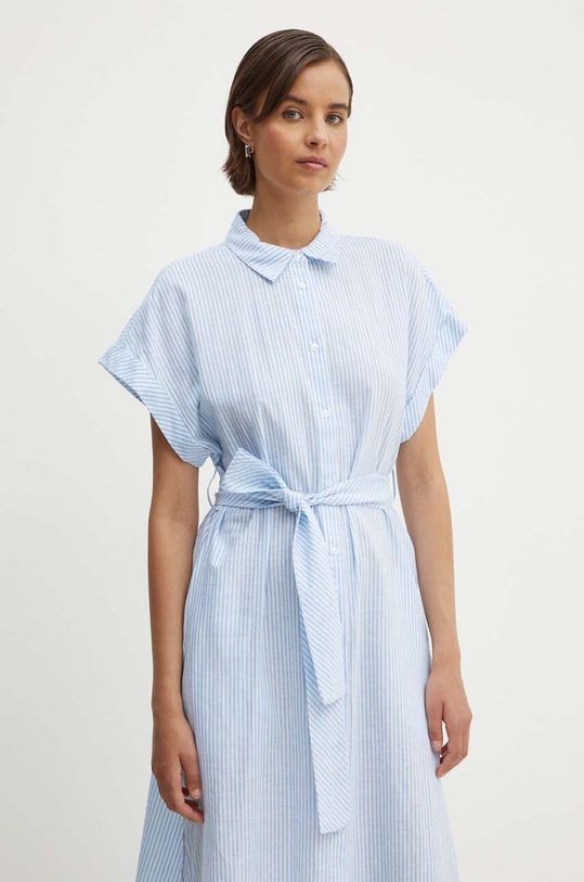 United Colors of Benetton sukienka z domieszką lnu niebieski 4QL3DV08R