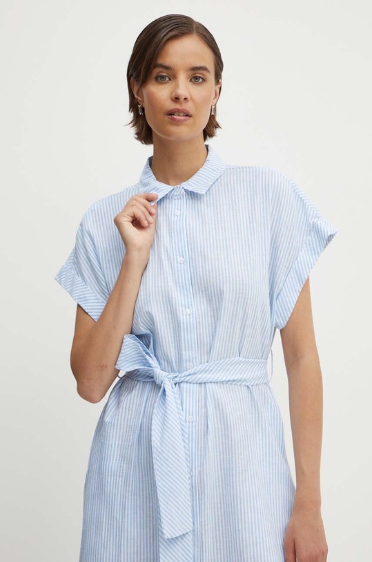 United Colors of Benetton sukienka z domieszką lnu 4QL3DV08R niebieski