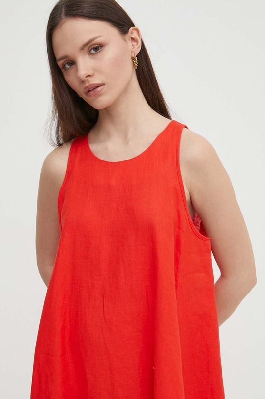 Ľanové šaty United Colors of Benetton červená 4AGHDV02U