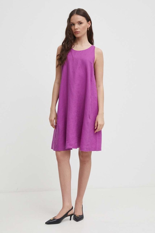 Λινό φόρεμα United Colors of Benetton 4AGHDV02U μωβ SS24
