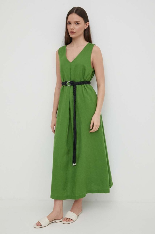 United Colors of Benetton vestito di lino 4AGHDV07C verde SS25
