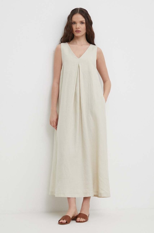 Lanena haljina United Colors of Benetton Planet friendly bež 4AGHDV07C