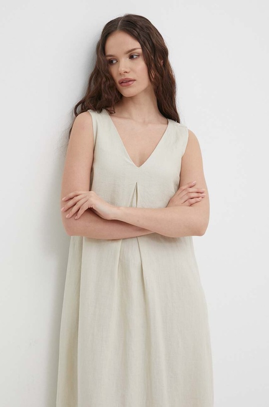 Lanena haljina United Colors of Benetton 4AGHDV07C bež SS25