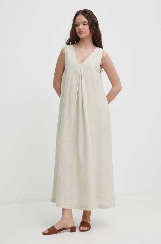 Lanena haljina United Colors of Benetton bež 4AGHDV07C