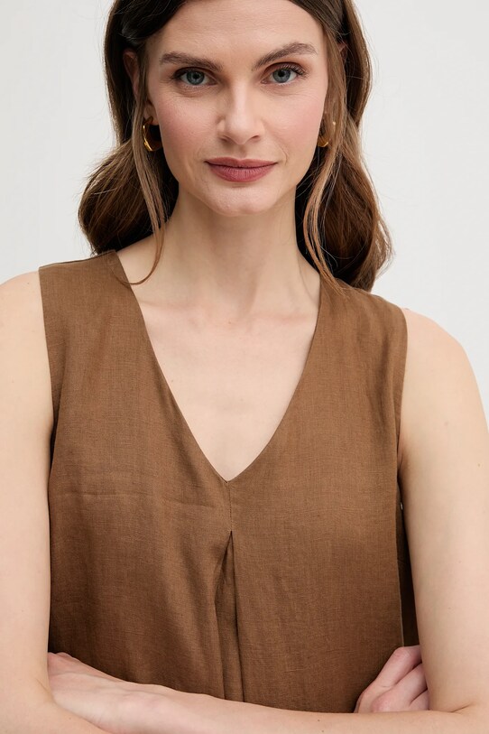 Льняна сукня United Colors of Benetton коричневий 4AGHDV07C