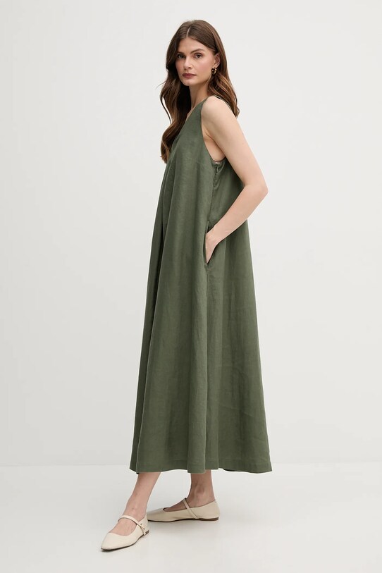 Λινό φόρεμα United Colors of Benetton 4AGHDV07C πράσινο SS25