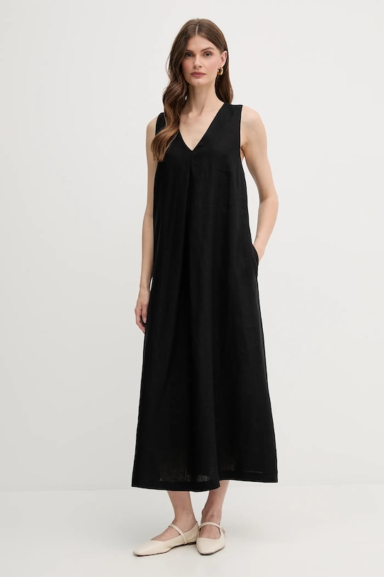 Lanena haljina United Colors of Benetton crna 4AGHDV07C